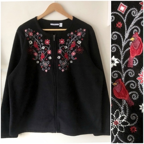Croft & Barrow Vtg Full Zip Embroidered Fleece Christmas Red Cardinals Size XL - Picture 1 of 14